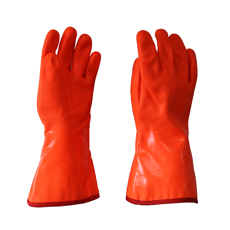 GPVC06-GLOVES Fluorescent Orange Oil Acid Resistant Waterproof Anti Slip Winter Cold Storage Working PVC Safety Gloves Dezi Associates Ltd