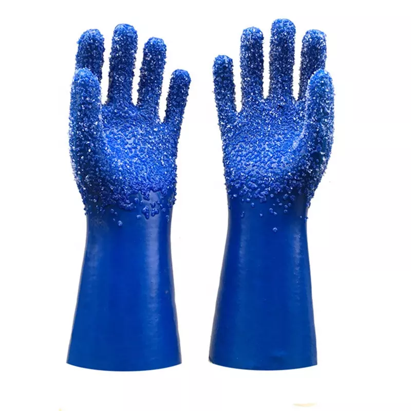 GPVC07-PVC-GLOVES Blue Oil Acid Chemical Resistant Anti Slip Waterproof Heavy Duty Industrial Safety PVC Gloves CE EN388 Dezi Associates Ltd
