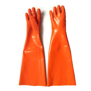GPVC12-pvc-gloves 65 cm long waterproof oil acid resistant anti slip particles adult fishing industry orange pvc gloves Dezi Associates Ltd