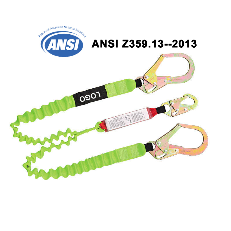 HN31-LANYARD-800-800 ANSI Z359. 13 Certified Green Double Hooks Safety Lanyard Energy Absorber Lanyard Dezi Associates Ltd