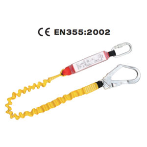 HN34-lanyard-800-800 CE EN355 yellow polyester webbing energy absorber safety lanyard with 1 forged large hook Dezi Associates Ltd