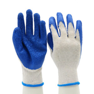 HSLX03-LATEX-GLOVES CE EN 388 Anti Slip Poly-cotton Blue Latex Work Gloves Custom Logo Dezi Associates Ltd