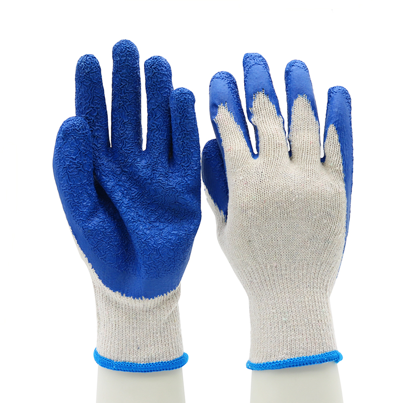 HSLX03-LATEX-GLOVES CE EN 388 Anti Slip Poly-cotton Blue Latex Work Gloves Custom Logo Dezi Associates Ltd