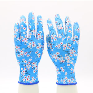 HSNT03-garden-gloves Blue Polyester Liner Fashionable Waterproof Nitrile Floral Gardening Gloves Ladies Dezi Associates Ltd