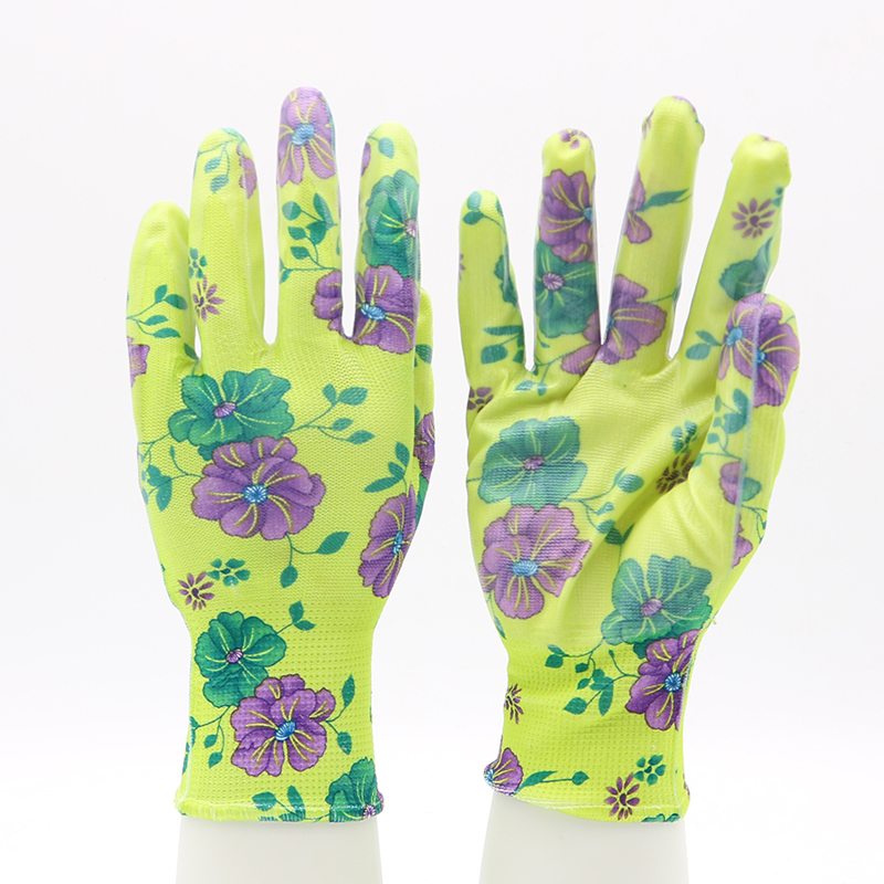 HSNT04-garden-gloves Polyester Liner Knitted Wrist Fashionable Nitrile Floral Gardening Gloves Dezi Associates Ltd