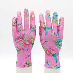 HSNT05-garden-gloves Waterproof Polyester Liner Pink Floral Nitrile Work Garden Gloves Dezi Associates Ltd