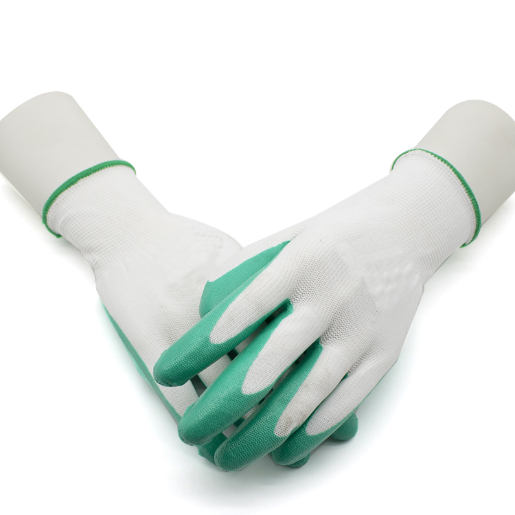 HSNT10-NITRILE-GLOVES Custom Logo Green Nitrile Coated Industrial Safety Work Gloves CE EN 388 Dezi Associates Ltd