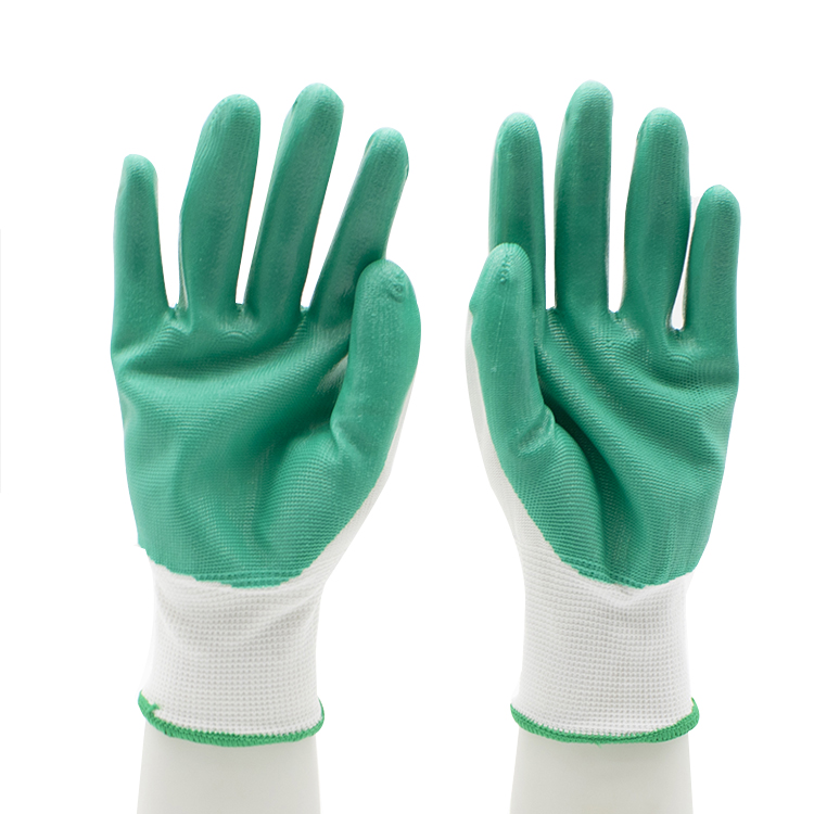 HSNT10-NITRILE-GLOVES Custom Logo Green Nitrile Coated Industrial Safety Work Gloves CE EN 388 Dezi Associates Ltd