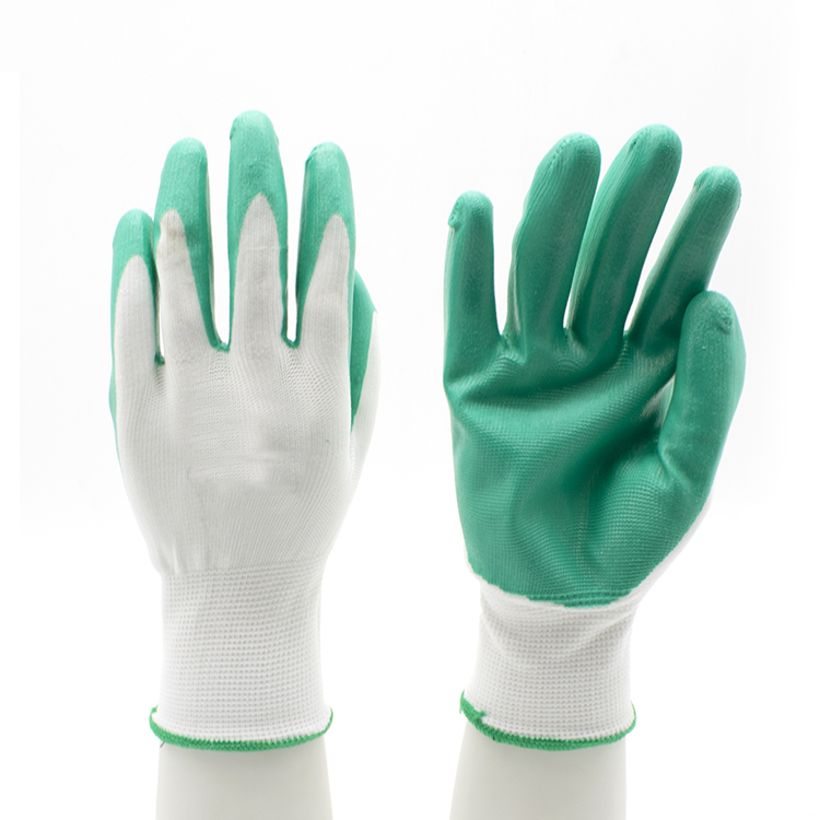 HSNT10-NITRILE-GLOVES Custom Logo Green Nitrile Coated Industrial Safety Work Gloves CE EN 388 Dezi Associates Ltd