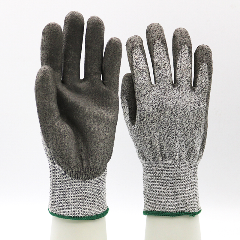 HSPU01-SAFETY-GLOVES Grey Nylon Liner PU Coated Palm Safety Work Gloves Customized Logo Cut Resistant Gloves Dezi Associates Ltd