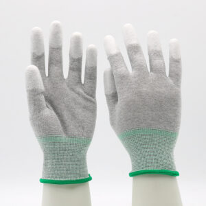 HSPU04-SAFETY-GLOVES Grey Custom Logo Knitted Wrist White PU ESD Carbon Fiber Top Fit Work Gloves Dezi Associates Ltd