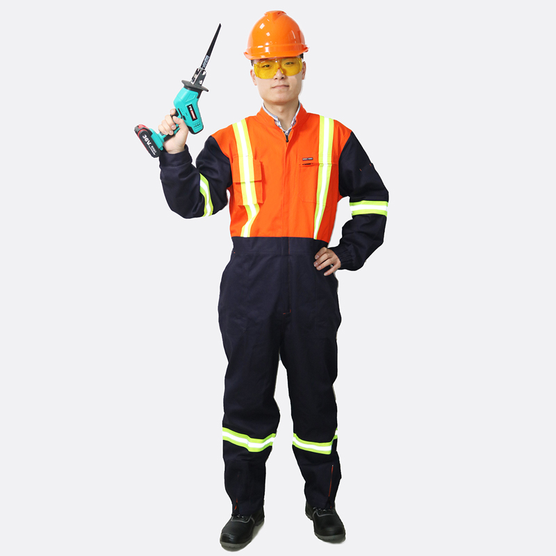 OV18-COVREALL-800-800 One Piece BICOLOR 270 Grams Cotton Waterproof High Visibility Reflective Safety Coverall Workwear Dezi Associates Ltd