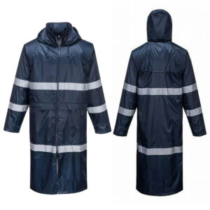 RT48-rain-coat Navy Blue Waterproof Polyester PVC Hi-vis Reflective Raincoat Dezi Associates Ltd