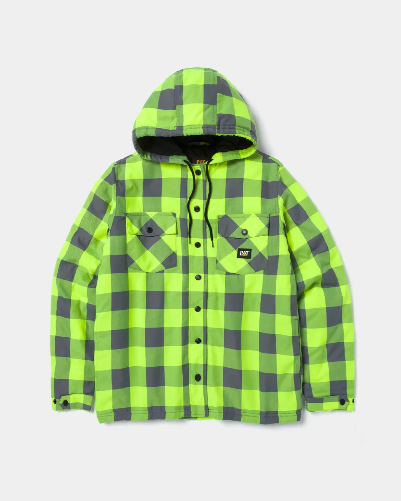 caterpillar-workwear-mens-ev-hooded-flannel-shirt-jac-hi-vis-yellow-front MEN'S EV HOODED FLANNEL SHIRT JAC Dezi Associates Ltd